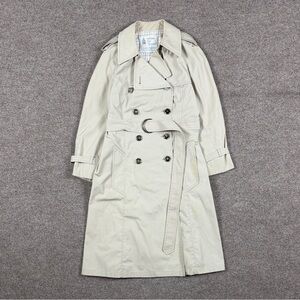 VTG London Fog Tan Double Breasted Belted Long Trench Coat Womens 8P Lightweight
